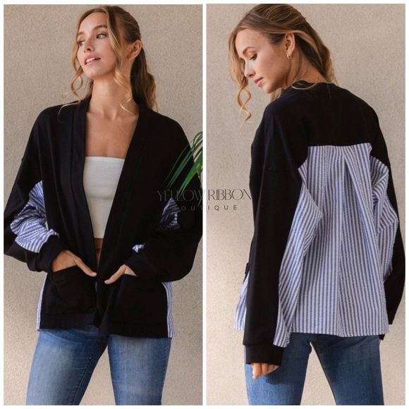 NEW Stripe Contrast Open Cardigan - Picture 1 of 5